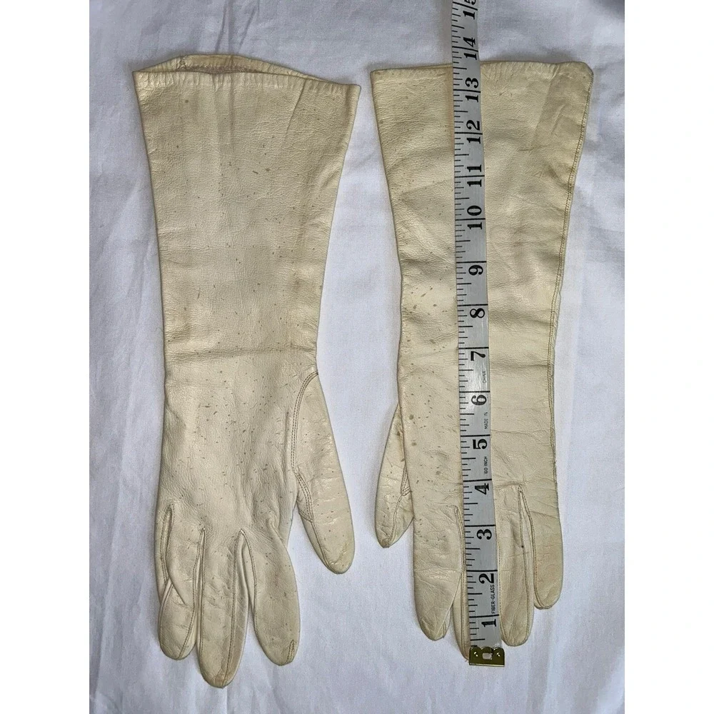 Vintage Kid leather gloves silk Lined made in France 14‎ inches